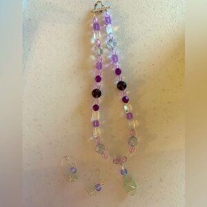 Elegant Purple Glass Beaded Earring/Necklace Set